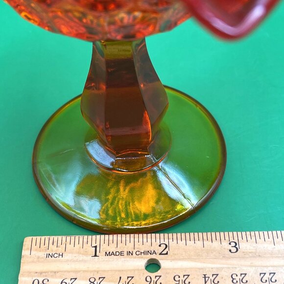 Fenton Amberina Ruffled Crimped Thumbprint Pedestal Candy Dish Compote VTG MCM - Picture 4 of 13